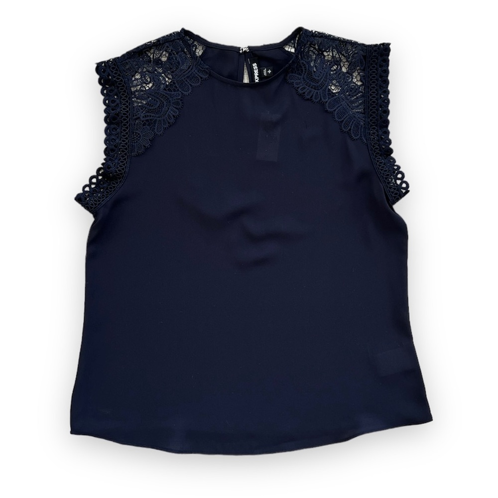 NEW Express Women’s Lace Shoulder Blue Top Size S